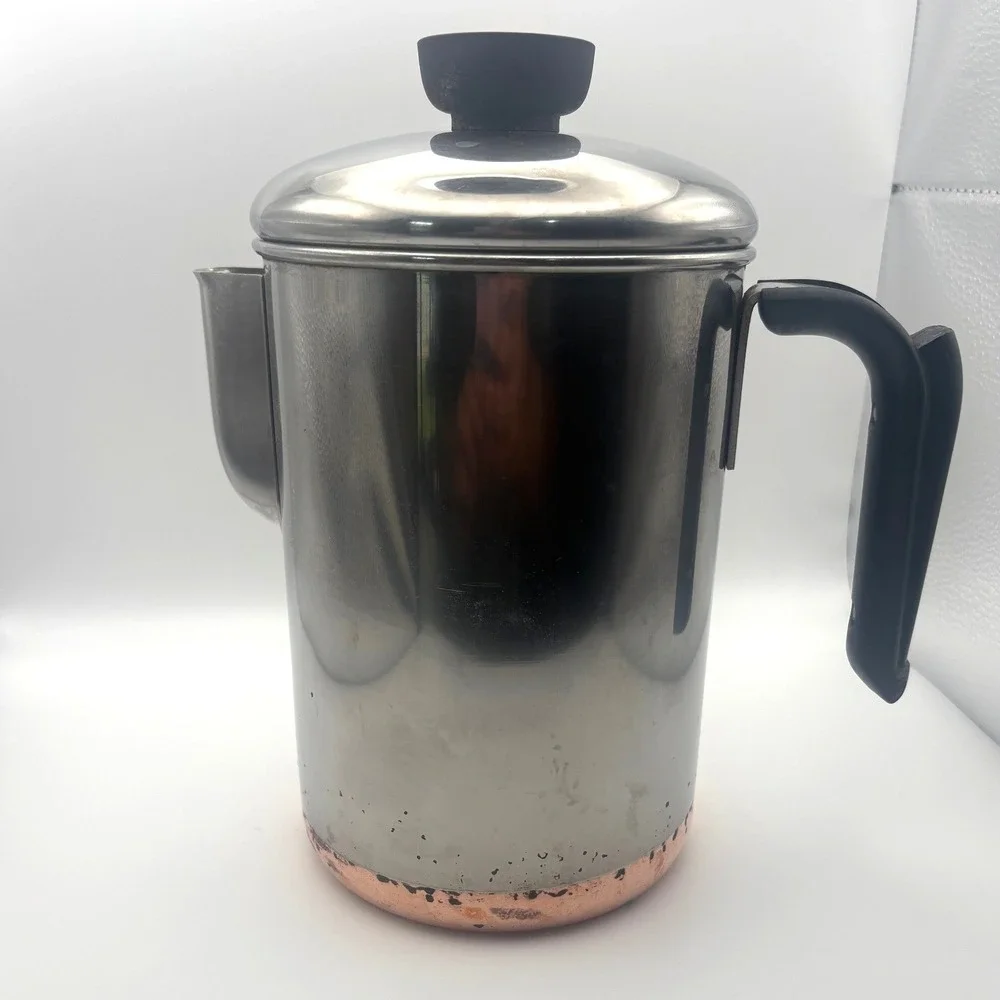 Vintage Revere Ware Copper Clad Stainless Steel Coffee Percolator Pot Lid 1801